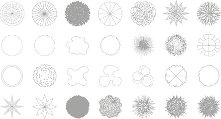 Collection of various hand drawn fingerprint patterns in grayscale on white background