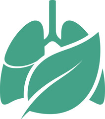 Vector icon of healthy lungs with leaf icon, respiratory system concept, white
