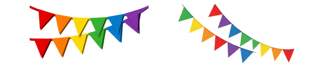 Vibrant rainbow pride bunting flags strung across a dark background perfect for festive celebration design elements