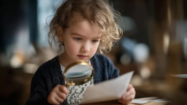 A child using a magnifying glass to concentrate sunlight onto a piece of paper during a science experiment &mdash; STEM learning, physics demonstration, and hands-on educational activity. cinematic color
