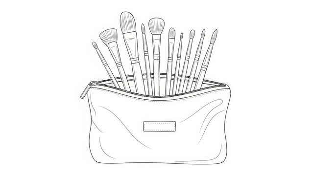 Illustration of a makeup bag filled with brushes, perfect for beauty and cosmetic projects, clean - Powered by Adobe