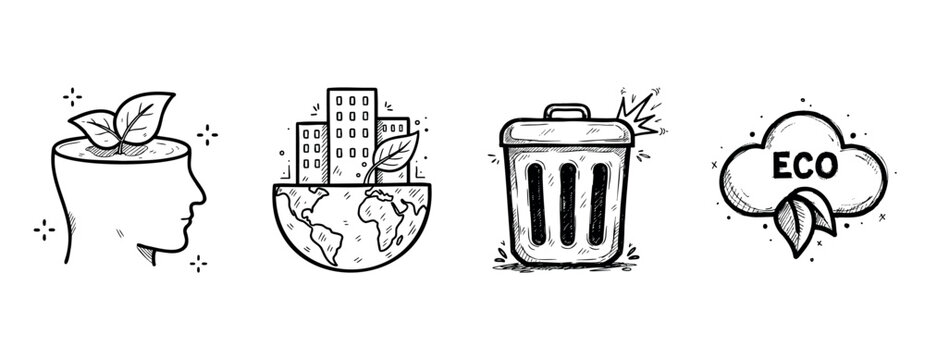 Sustainability icons: eco-friendly mindset and environmental awareness