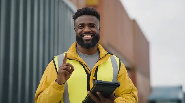 A logistics officer walking between stacked onboard containers with a rugged tablet in hand, verifying temperature-controlled units for pharmaceuticals and perishables &mdash; cold-chain monitoring,