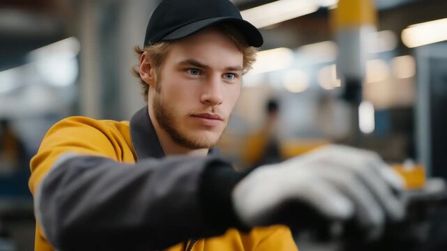 A manufacturing team creating modular products designed for easy repair and recycling, assembling components with simplified fasteners &mdash; circular economy design, extended product lifespan, and