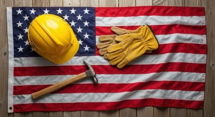 American flag and labor tools representing national workforce
