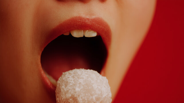 日本人女性が大福を食べる瞬間をとらえた写真