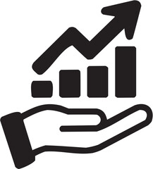 Bar Chart with Upward Arrow. A black-and-white icon representing growth and performance.