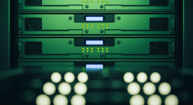 Inside a secure server room, a cutting-edge technological setup showcasing data storage and networking, reflecting the complexities of digital infrastructure.