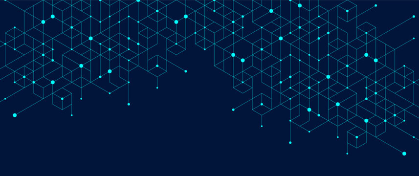 Abstract digital blockchain cube blocks concept. 3D big data cubes quantum computer technology idea. Artificial intelligence data core cubes design element