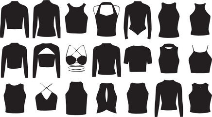 Women's Lingerie and Clothing in Various Styles. A black-and-white fashion illustration representing diversity