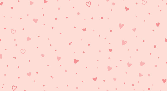 Sweet pink background with hand-drawn hearts and scattered dots, creating a cute and gentle seamless pattern perfect for romantic or playful designs. - Powered by Adobe