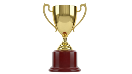 Golden trophy cup isolated PNG, award prize for winner and champion on transparent background, victory achievement concept