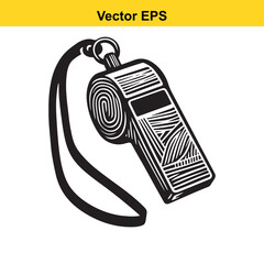 Referee whistle with lanyard isolated on white background vector graphic