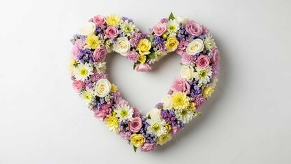 Heart shaped floral arrangement delicate bouquet of colorful flowers for love and sympathy isolated on white background