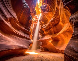 Light beam shines into a sandstone canyon