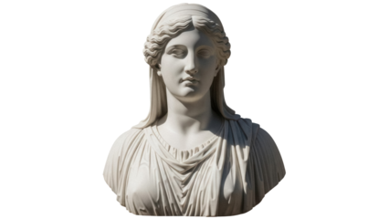 Marble bust of a woman PNG isolated on transparent background, classical sculpture of a female figure for art and history projects