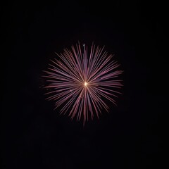 A single firework bursts into a shower of pink and purple light trails against the dark night sky.