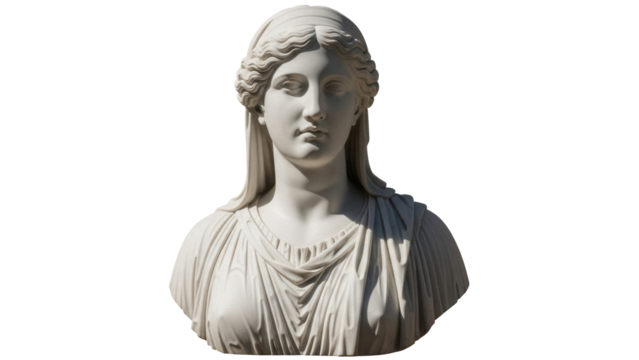 Marble bust of a woman PNG isolated on transparent background, classical sculpture of a female figure for art and history projects - Powered by Adobe
