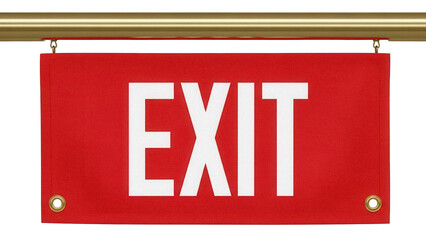 Red exit sign PNG isolated on transparent background, emergency direction indicator for safety and evacuation guidance