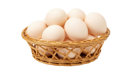 Basket of fresh chicken eggs PNG isolated on transparent background, healthy food ingredient for cooking and Easter holiday design
