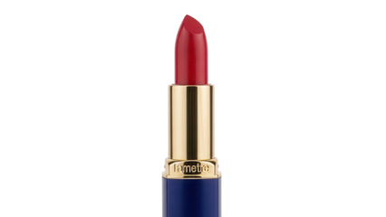 Elegant red lipstick isolated PNG on transparent background, beauty product for makeup and cosmetic use, vibrant color and luxurious design