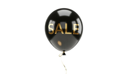 Glossy black balloon with golden SALE text isolated PNG, elegant promotional graphic element on transparent background for marketing campaigns © Eoin