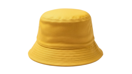 Yellow bucket hat isolated PNG, stylish sun hat for summer fashion and outdoor activities, on transparent background