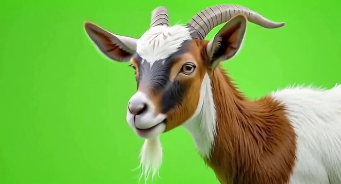 Goat against green-screen background.4k video.