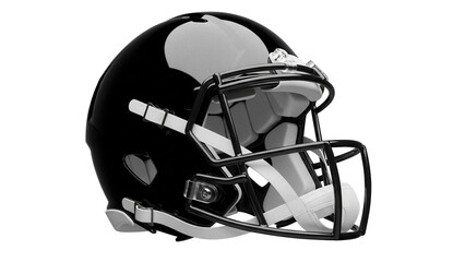 Black football helmet isolated PNG on transparent background, protective sports gear for American football and athletic equipment