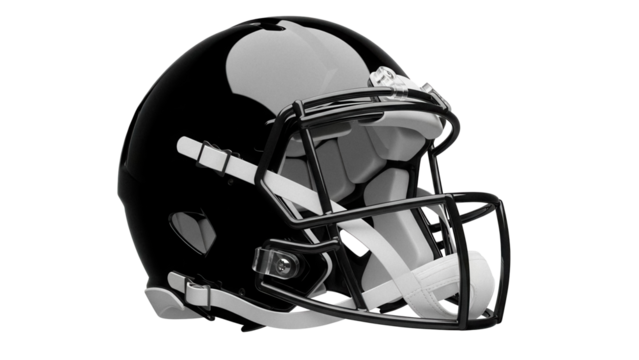 Black football helmet isolated PNG on transparent background, protective sports gear for American football and athletic equipment - Powered by Adobe
