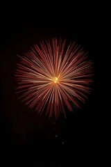 A striking orange and red firework explosion illuminates the dark night sky with vibrant light trails