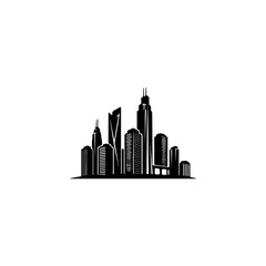 Fototapeta premium Black and white skyline silhouette of modern city buildings and skyscrapers