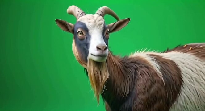 Goat against green-screen background.4k video.
