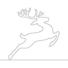 Continuous one single line drawing Christmas reindeer jumping in festive holiday scene icon vector illustration concept
