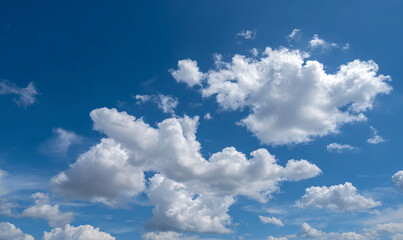 Blue Sky with Fluffy White Cumulus Clouds Background made with generative AI