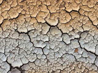 Dry cracked soil texture background in arid climate with global warming