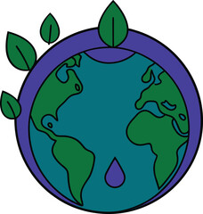Green earth with purple ring and falling water droplet globe planet vector illustration EPS file download.
