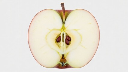 Apple Cut in Half Shown in Perfect Scientific Cross Section to Highlight Symmetrical Seed Placement Clearly
