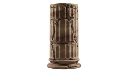 Ancient weathered stone column isolated PNG, classical architecture element on transparent background, historical ruin for game asset or design