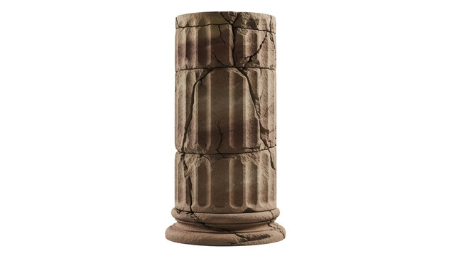 Ancient weathered stone column isolated PNG, classical architecture element on transparent background, historical ruin for game asset or design