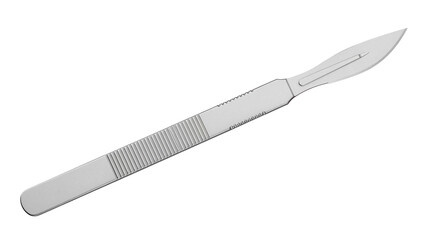 Surgical scalpel isolated PNG on transparent background, sharp stainless steel blade for medical procedures and healthcare applications