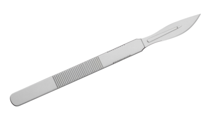 Surgical scalpel isolated PNG on transparent background, sharp stainless steel blade for medical procedures and healthcare applications