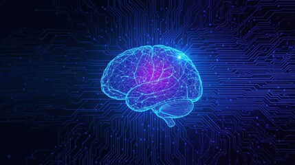 Digital brain on circuit board background symbolizing artificial intelligence
