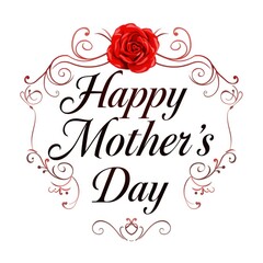A beautiful happy mother's day greeting card design featuring a vibrant red rose and elegant decorative frame.