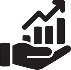 Business Growth Icon in Line Style. A hand holding a bar chart with an upward arrow symbolizing financial progress