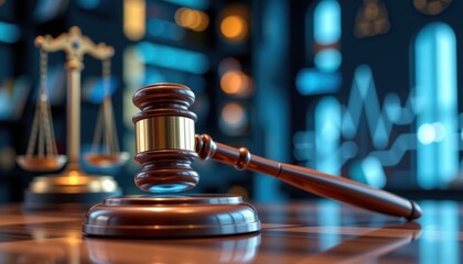 Courtroom action digital justice advocacy legal environment gavel and scales modern technology insightful perspective