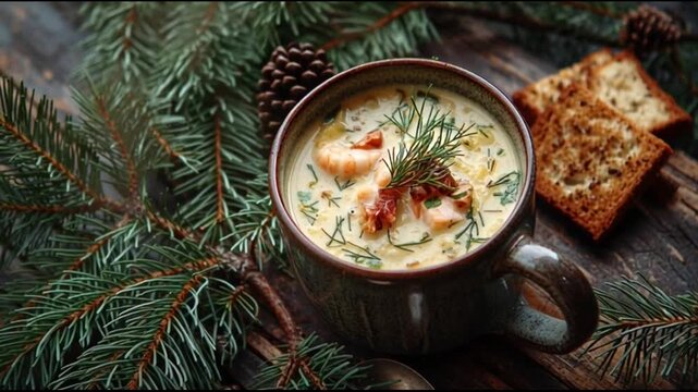 Creamy Chowder With Pine Branches