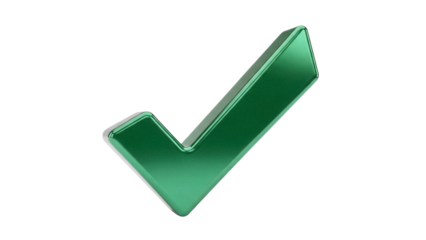 Green check mark isolated PNG on transparent background, approval and validation symbol for graphic design and presentations