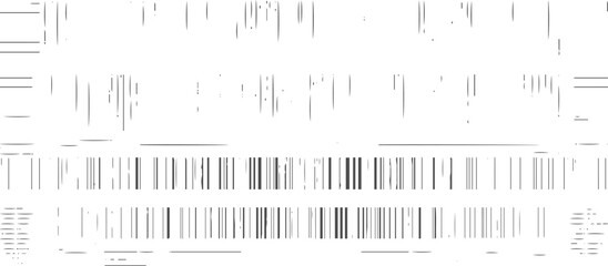 Abstract glitch art. Horizontal rough ink noise overlay. Abstract vintage glitch backdrop. TV noise static effect, panoramic view, black and white background