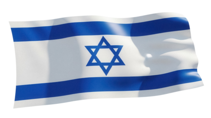 Waving flag of Israel PNG isolated on transparent background, national symbol of the Middle East country for graphic design and patriotic use